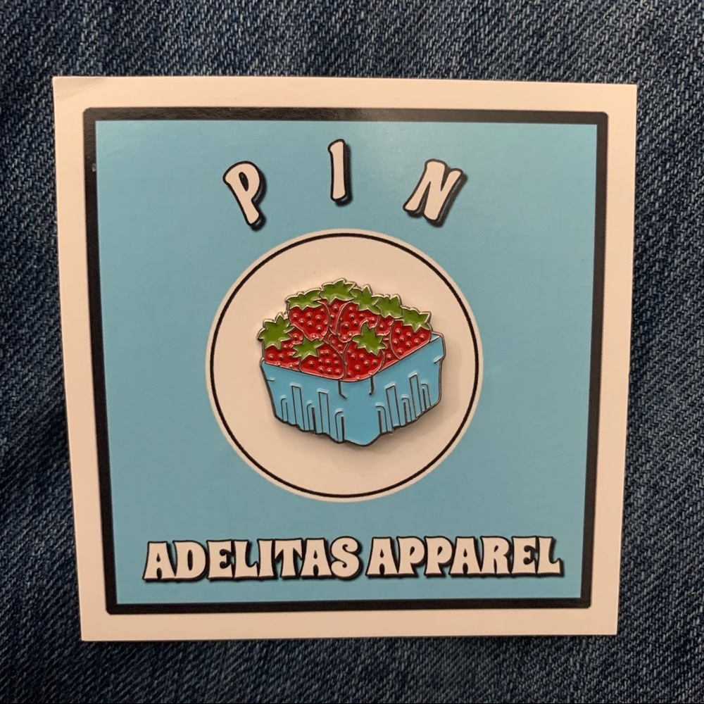 NWT Adelitas Apparel Strawberry Basket Enamel Pin